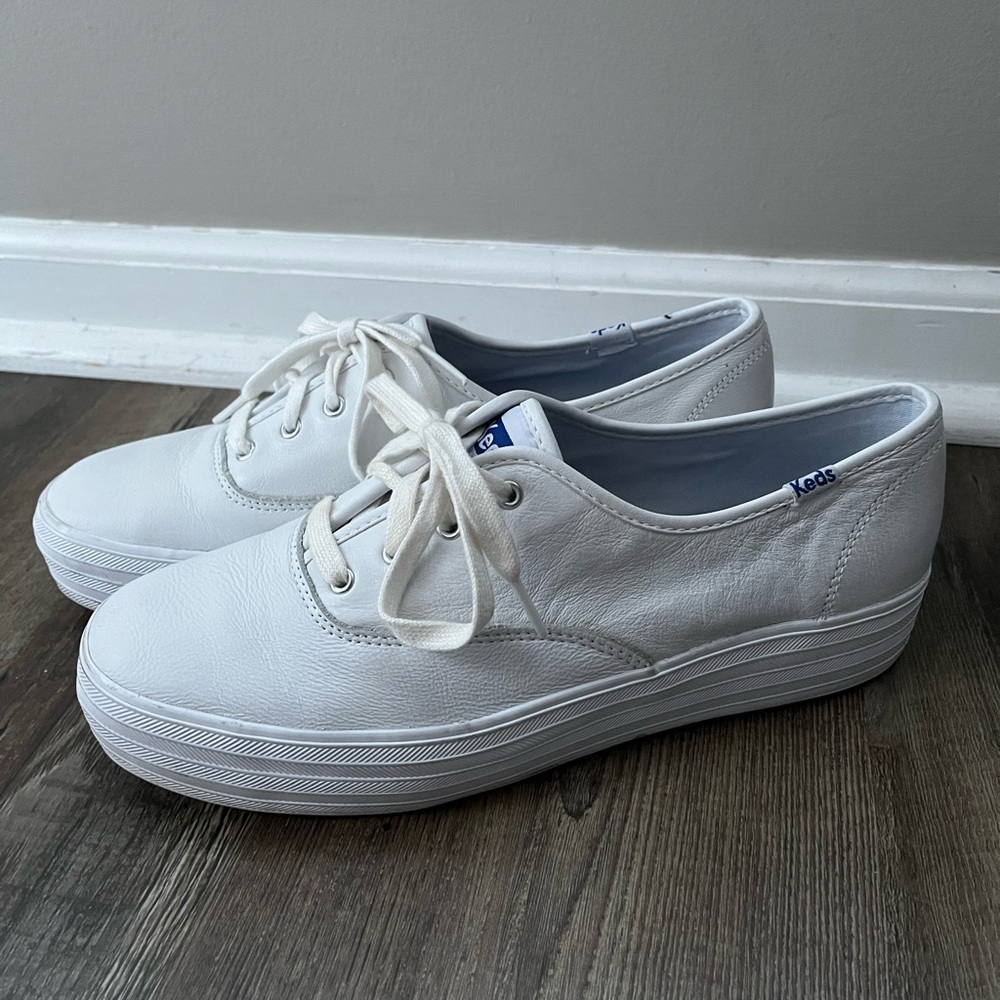 White Leather Platform Keds